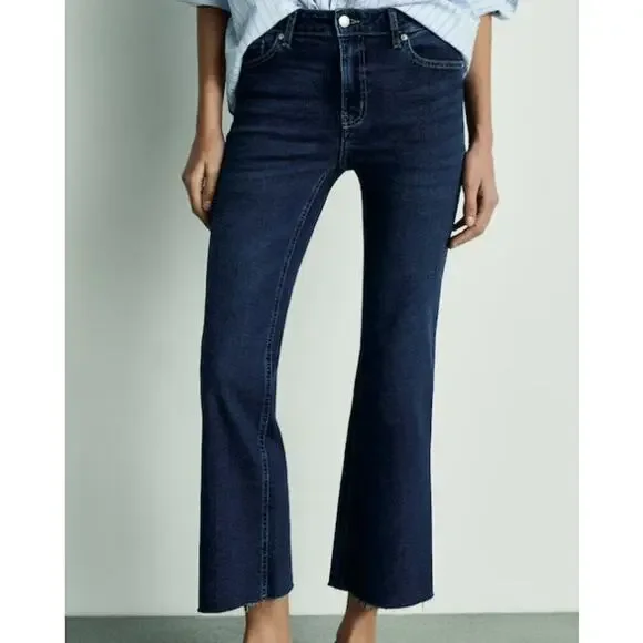 NWT Frank and Eileen Killian Crop Flare Jeans Raw Hem Blue Wash Womens Size 26